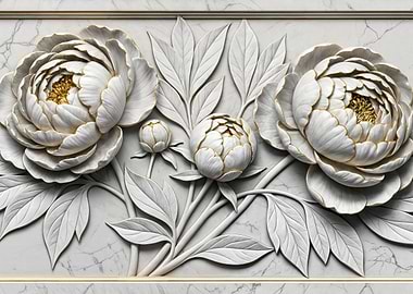 Elegant White and Gold Floral Relief