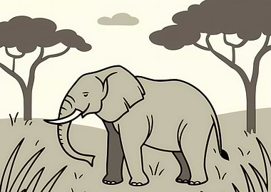 Elephant in Savannah Illustration