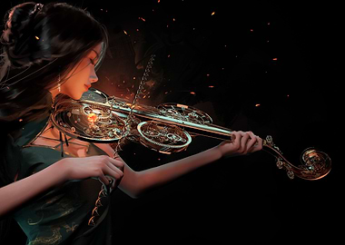 Steampunk Violinist in Dark Fantasy Setting