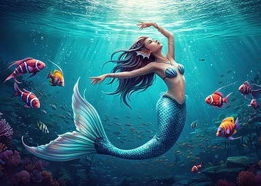Underwater Mermaid with Fish