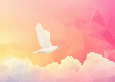 Dove in Flight over Pastel Clouds