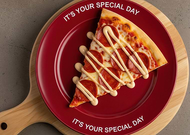 Pepperoni Pizza Slice on Red Plate