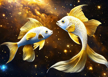 Two Golden Fish in Space
