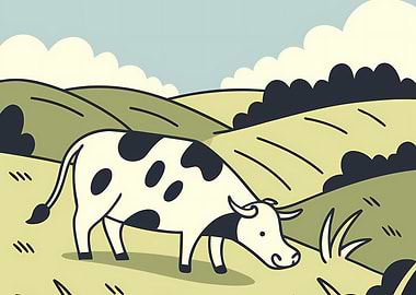 Cartoon Cow in a Green Field
