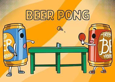 Cartoon Beer Pong Game Illustration