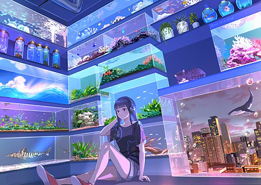 Aquarium Room with Anime Girl