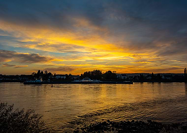 Golden Sunset Over River Landscape