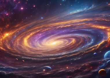 Colorful Galaxy with Planets and Stars