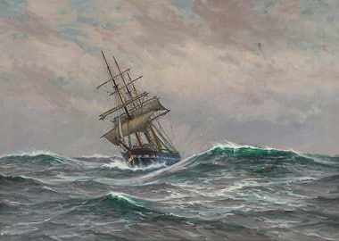 Ship in Stormy Seas Painting
