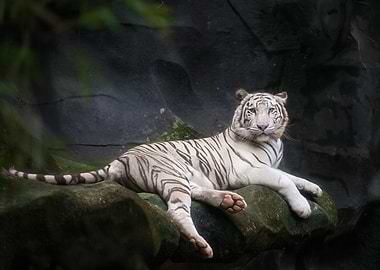 White Tiger Resting on Rock