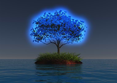 Blue Tree Island in Water