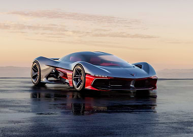 Sleek Futuristic Car on Wet Surface