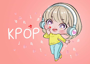 k-pop chibi girl with headphones