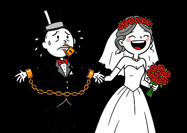 Cartoon Wedding: Trapped Groom, Happy Bride