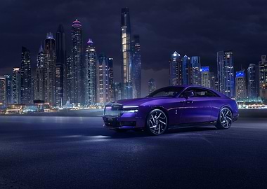 Purple Rolls Royce in Cityscape