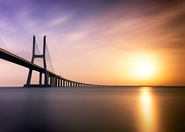vasco da gama bridge at sunset
