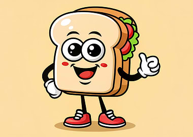 Cheerful Sandwich Mascot Giving Thumbs Up — Cute Cartoon Food Character