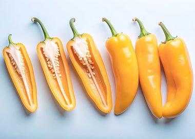 Yellow Peppers on Light Blue Background