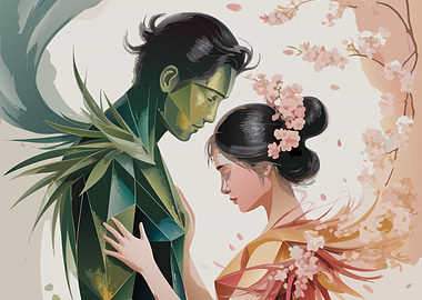 Abstract Couple with Floral Accents