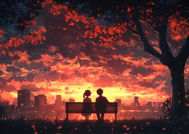 Couple on Bench at Sunset