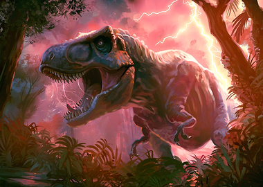 Tyrannosaurus Rex in Stormy Jungle