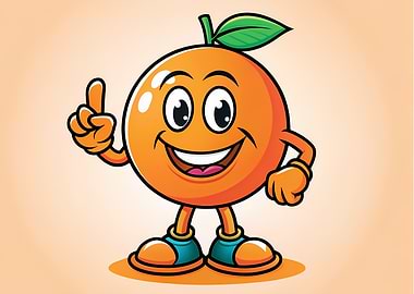 Happy Orange Fruit Mascot — Cute Cartoon Citrus Character with Leaf