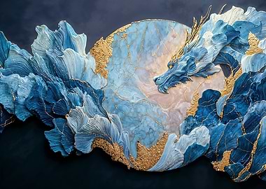 Kintsugi Blue and Gold Dragon