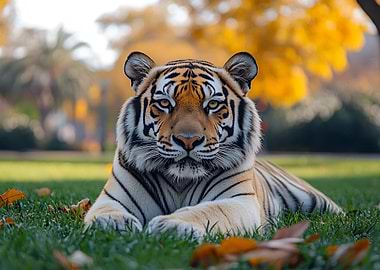 Tiger resting in a grassy field