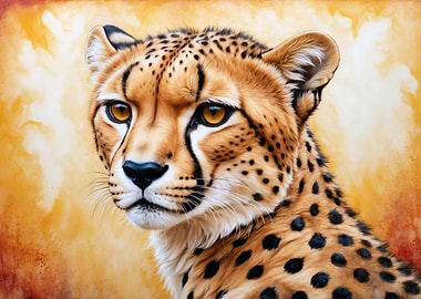 Cheetah Portrait with Golden Background