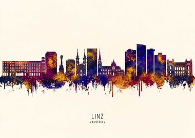 Linz, Austria Skyline Watercolor Art