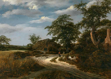 Landscape with Cottage and Figures Painting