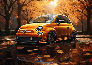 Orange Fiat 500 in Autumn