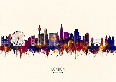 London Skyline Watercolor Silhouette