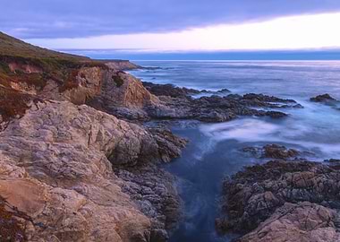 Rocky coastline at dusk