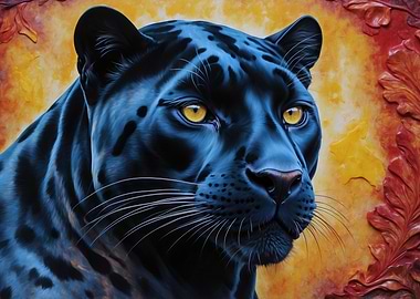 Black Panther Portrait with Floral Background