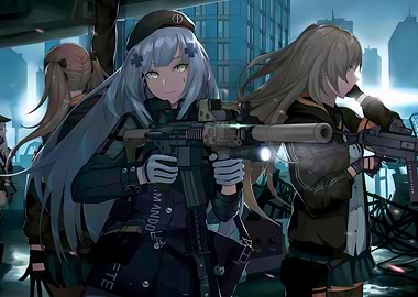 Girls with Guns in Cityscape