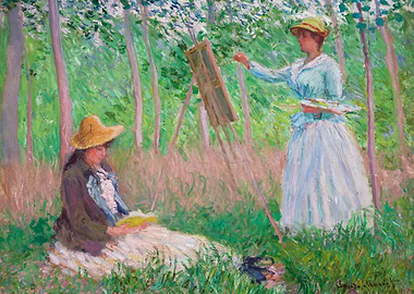 Impressionist painting of two women outdoors by claude monet