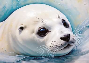 Cute White Seal in Water