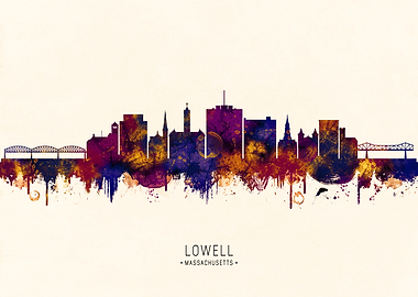 Lowell Massachusetts Skyline Watercolor
