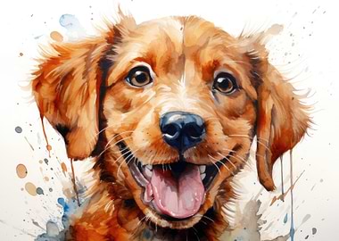 Watercolor Portrait of a Happy Dog