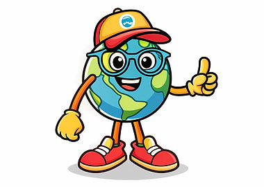 Smiling Earth Mascot with Glasses and Cap — Thumbs Up Cartoon Globe