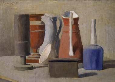 Still Life with Pitchers and Bottle, giorgio morandi paintings
