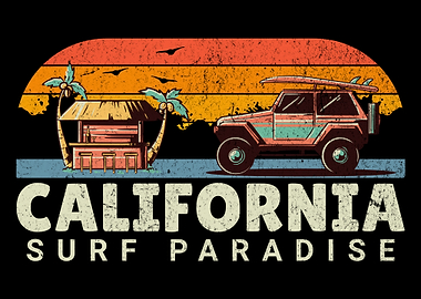 California Surf Paradise Retro Illustration