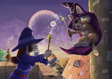 Wizard Duel with Cat and Girl