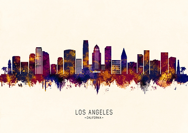 Los Angeles Skyline Watercolor Art