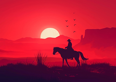 Cowboy Silhouette at Sunset