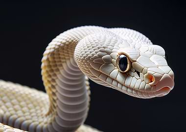 Albino Snake Portrait on Black Background
