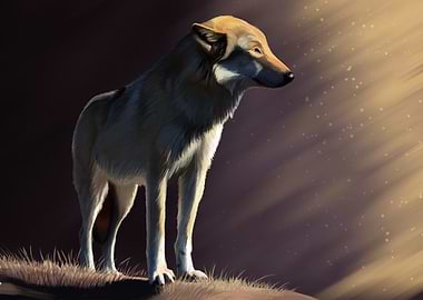 Wolf standing in sunlight digital art