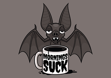 Mornings Suck Sleepy Vampire Bat Coffee Humor