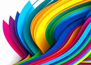 Rainbow Layered Paper Ribbons — Vibrant Curved Stripes on White